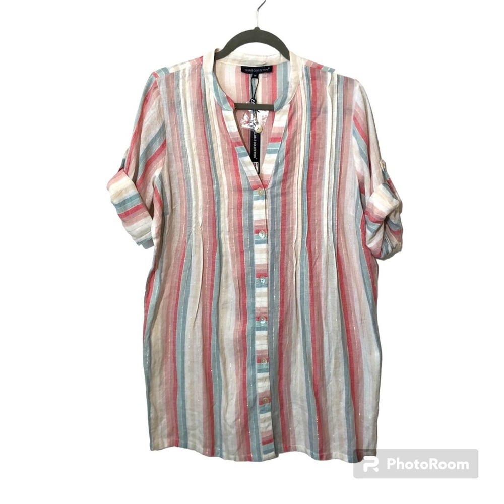 Club Z Shirt Dress Womens Size Medium Lightweight Striped Metallic Beach New